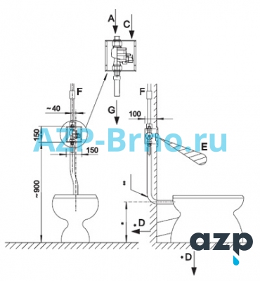 Бесконтактный смыв унитаза AUZ 3 AZP Brno Чехия (фото, схема)